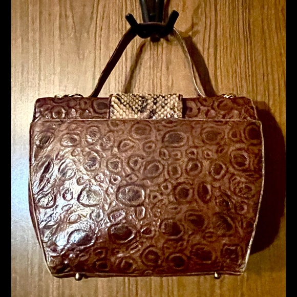 OOAK Vintage Sharif Reptile & Snakeskin Textured Leather Satchel Handbag - Picture 2 of 5